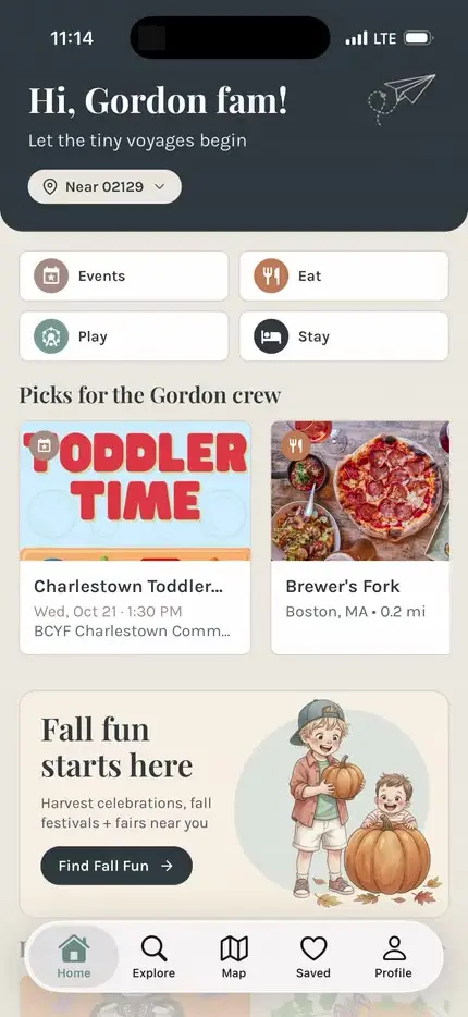The TinyVoy app home screen
